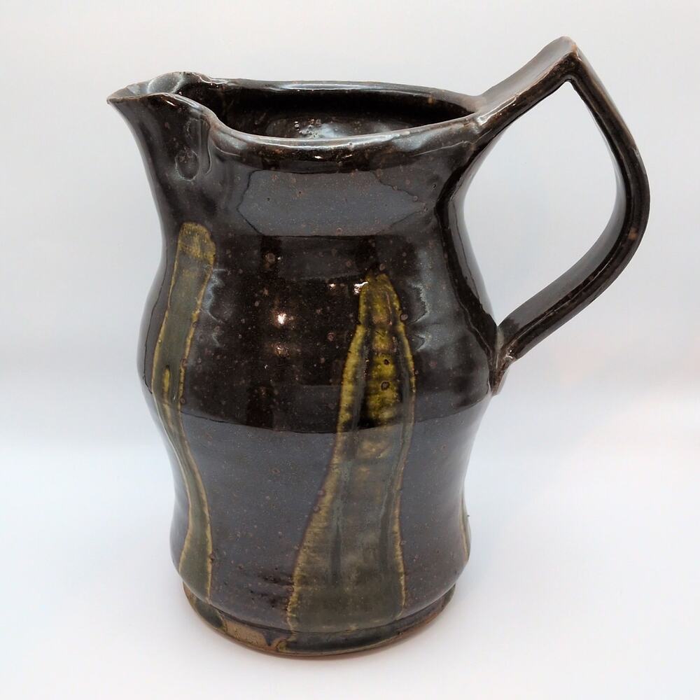 Malcolm Mobutu Art Studio Pottery Brown Glazed Jug 1999 Vintage Signed 8.25in